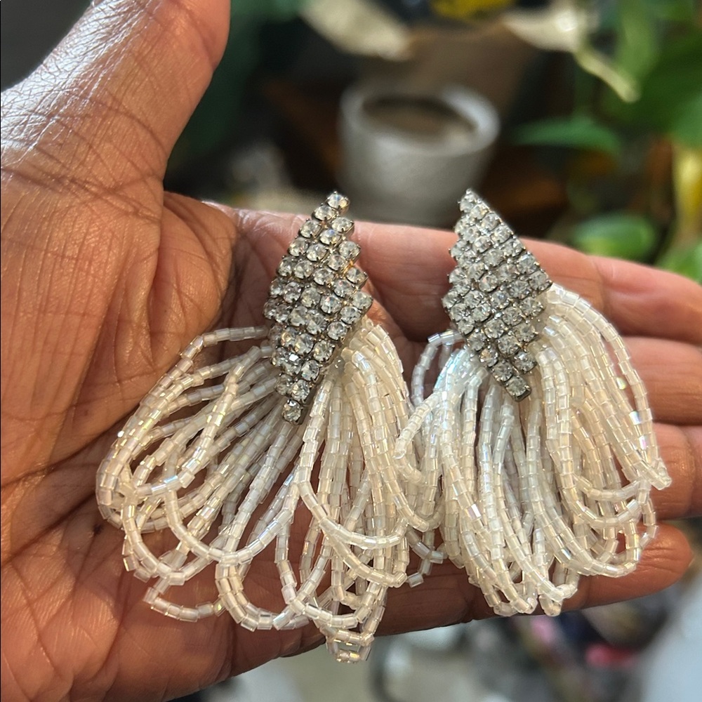 Vintage White and Silver Dangle Earrings